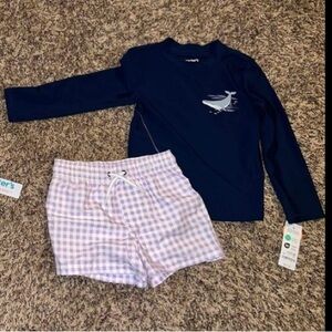 Carter's Navy Whale Top and Purple Plaid Shorts Set